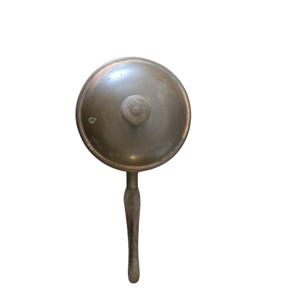 Rustic Vintage Copper Sauce Pot with Lid Wood Handle‎ 4x2" Cottagecore Farmhouse